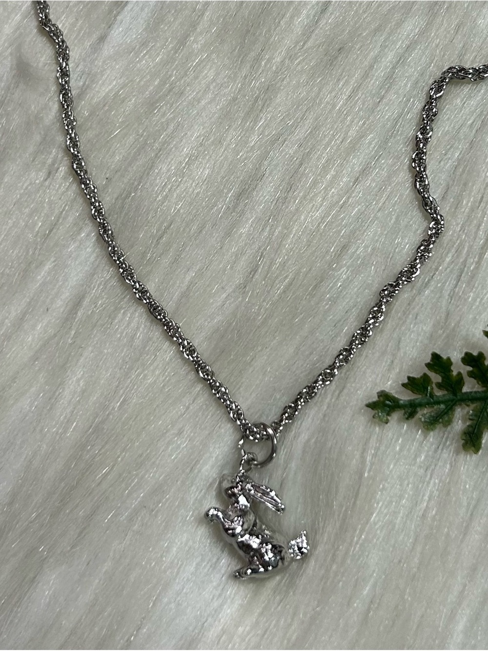 Rabbit Charm Rope silver tone Chain Necklace
